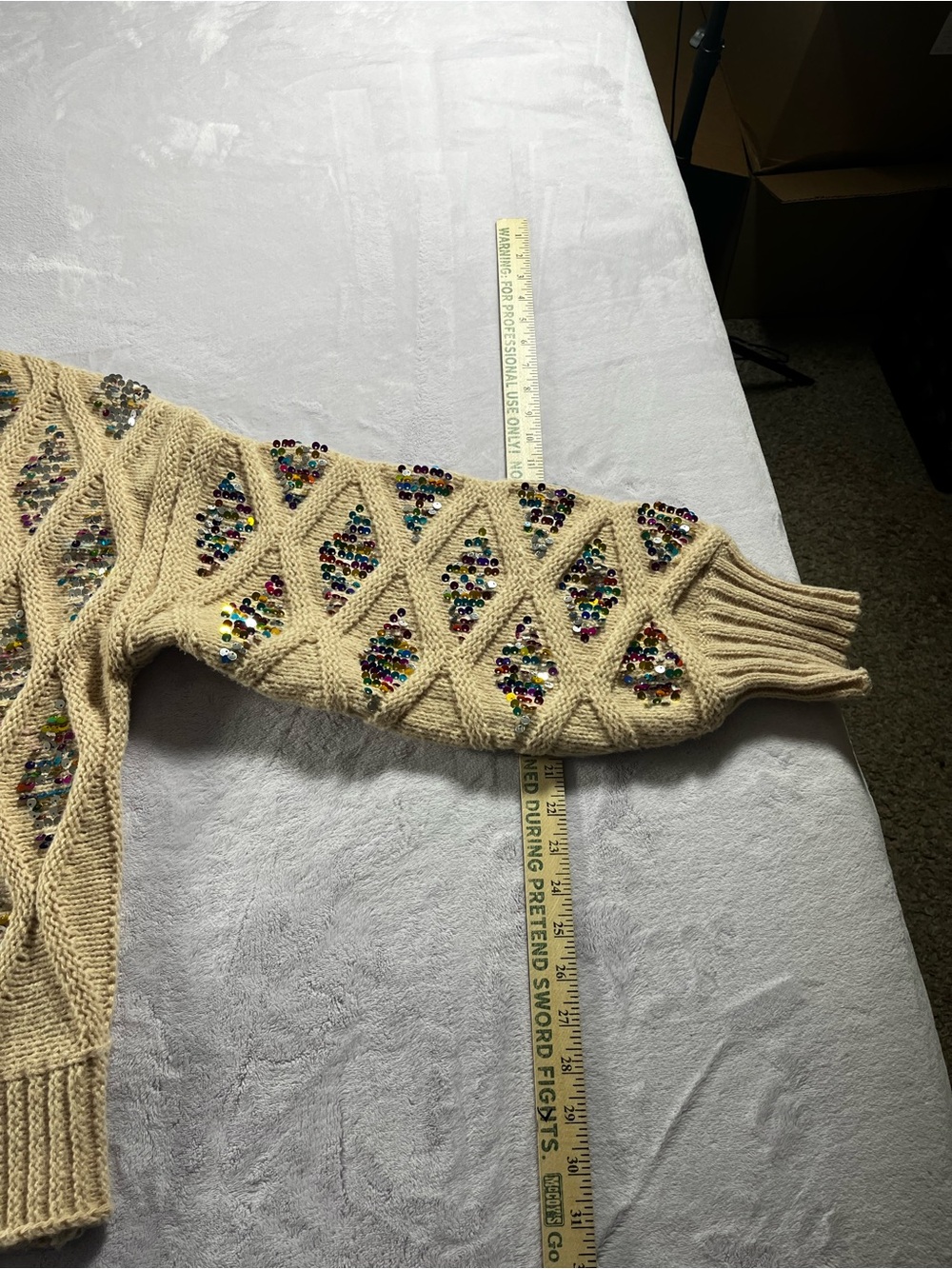 Bibi Beige Cable Knit Sweater with Multicolor Inset Multicolor Sequins Size XL - Picture 5 of 15